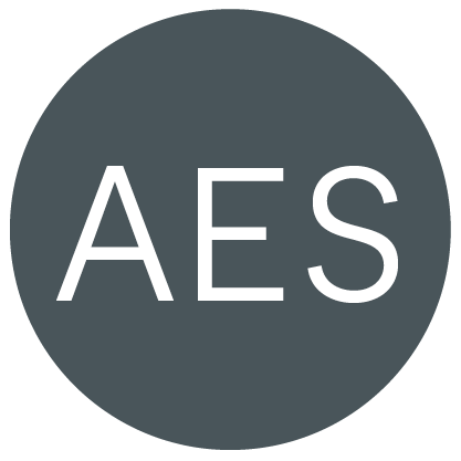 Fringe website icon for 'The performance space has an audio enhancement system' - the letters 'AES' on a grey background.